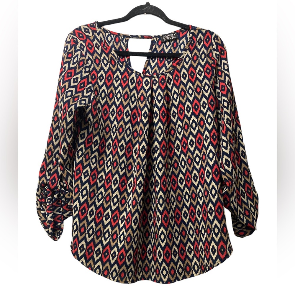 Papermoon For Stitch Fix Women's‎ Size Medium Blue/Red/Tan Top Womens Shirt